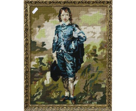 A small gilt framed tapestry depicting Blue Boy.