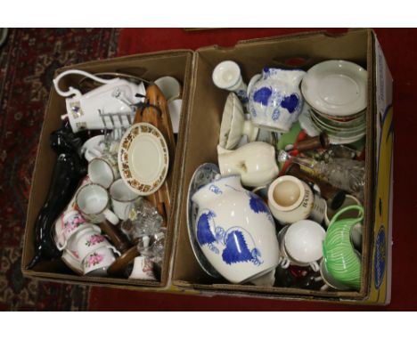 Two boxes of miscellaneous ceramics and glassware to include teawares, Poole, ornaments etc.