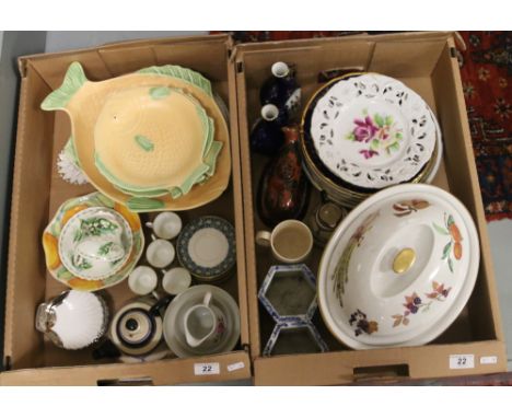 Two boxes of china and crockery to include Royal Worcester, Shorter & Sons, Aynsley etc.