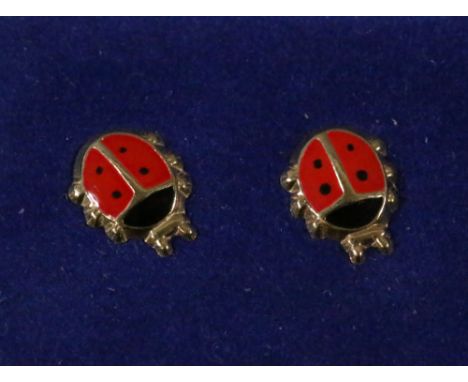 A pair of ladies 9 carat gold earrings with enamel decoration formed as ladybirds.