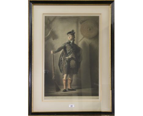 A mezzotint print in parcel gilt and ebonized framed portrait of    Col. McDonald Glengarry, signed.