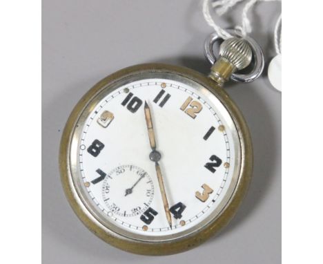 A military silver plated pocket watch with enamel face and subsidiary dial with illuminating hands and markers.