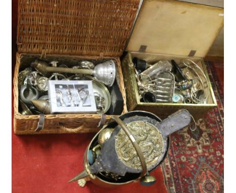 A good collection of metalwares to include brass candlestick and pewter items.