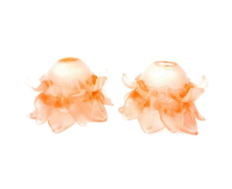 A pair of vintage 20th century circa. 1940's pressed glass pink tulip light shades. Measures 13cm diameter.