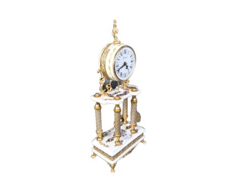 Limoges - A vintage 20th century Rotondo gilt metal and porcelain mantel clock in the French style having central glazed face