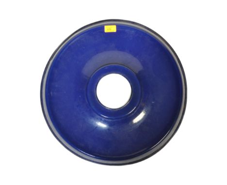 Mid Century Industrial factory pendant light shade. Space age UFO form in blue and white colourway bearing makers mark to the