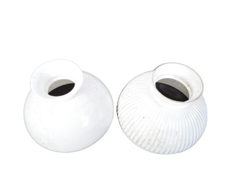 Two 19th century late Victoria era white opaline glass oil lamp shades of domed form. Measures 24cm diameter.