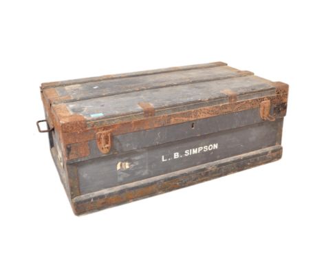 A early 20th Century travellers ocean painted trunk / chest by Marshall - Air &amp; Water Tight Chest.&nbsp; Of rectangular f