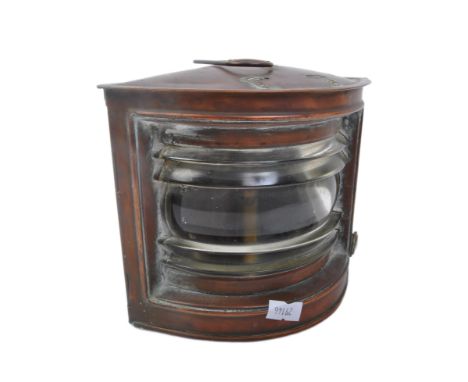 A 19th century Victorian copper and iron ships navigation lantern light converted into a contemporary lamp. Makers plaque sta