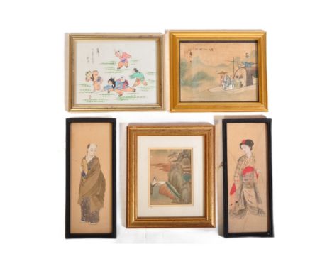 A collection of early 20th Century Asian oriental Japanese cotton paint work. Having ink and water colour on cotton of Japane