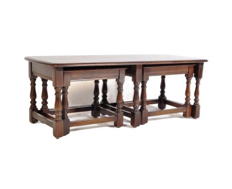Ercol - Old Colonial - A mid 20th century retro vintage dark elm Ercol nest of tables comprising of larger rectangular table 