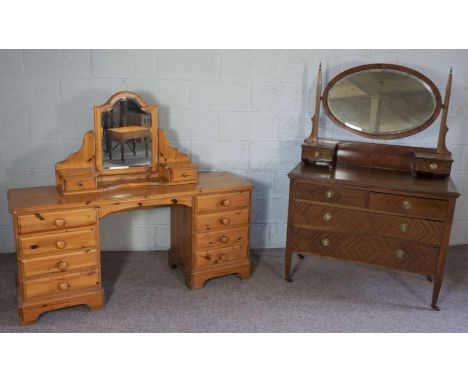Assorted furniture including, an early 20th century mahogany veneered dressing chest, with oval swing mirror, 154cm high, 107