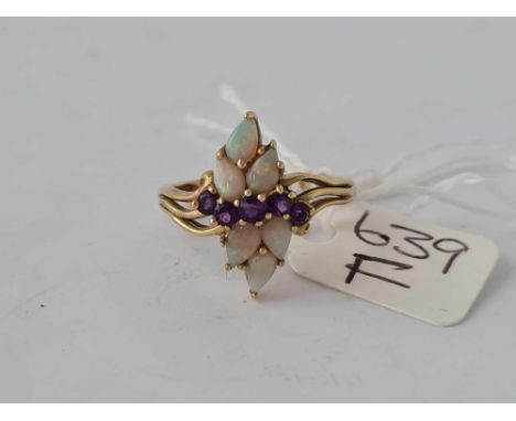 A opal and amethyst ring 9ct size P - 3 gms 