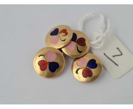 A pair of 18ct gold and enamel clover leaf decorated cufflinks - 10.2 gms 