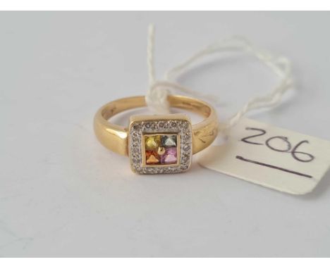 A art deco style diamond and multi stone ring 9ct size O 1/2 - 2.9 gms 