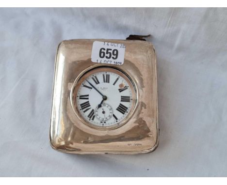 A clock in a silver case - 4.5" high - Chester 1910 