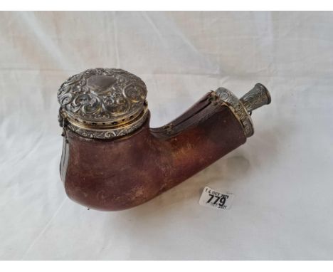 A giant Scottish silver mounted pipe with chased decoration - Edinburgh 1854 by EM - with case