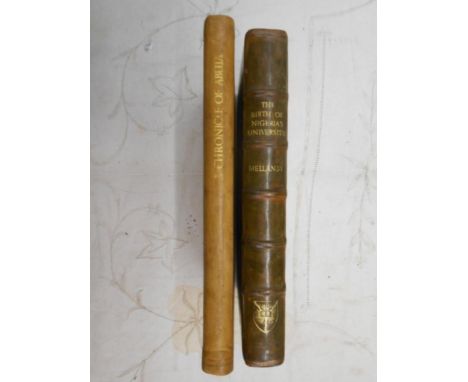 HASSAN, M.   A Chronicle of Abuja   1st.ed. 1953, Nigeria, 8vo fine fl. L. binding, insc. Emir of Abuja, plus  MELLANBY, K.  