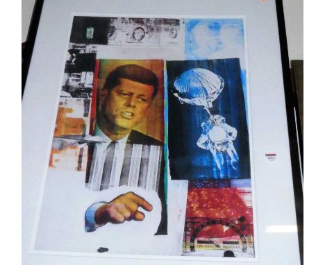 A reproduction American print featuring iconic moments from the 1960s, 74 x 53cm 