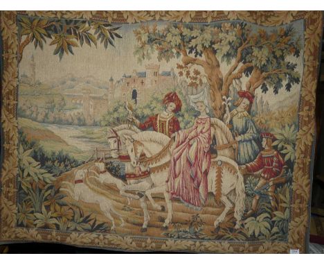A 20th century Franklin Mint machine woven wall hanging tapestry, depicting medieval ceremonial scene, 90 x 116cm