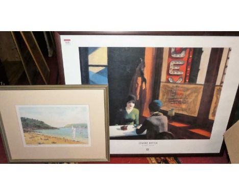 John Gillo - Salcombe Estuary, print, pencil signed to the mount, and an Edward Hopper print entitled Chop Suey (2)
