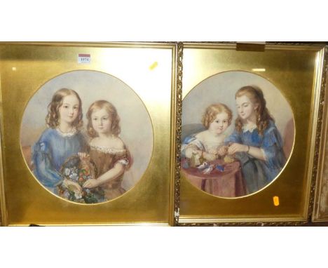 Circa 1900 English school, pair portrait studies of children, watercolours, each framed as ovals, 34x33cm