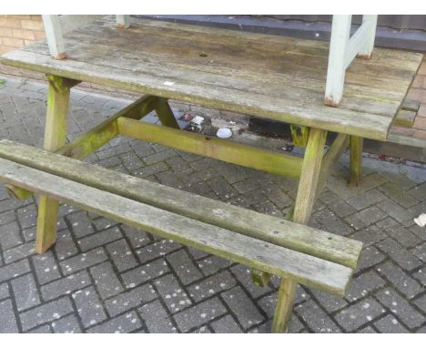 A contemporary pine picnic bench, length 150cm 