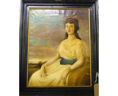 A half-length portrait of Mils Merry of Drury Lane Theatre, overpainted canvas print, 50 x 39cm