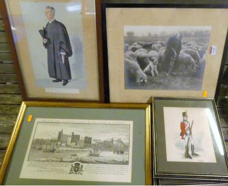 D Thorogood - set of four studies of soldiers in full dress, watercolour and gouache, each 20x16cm, together with Vanity Fair