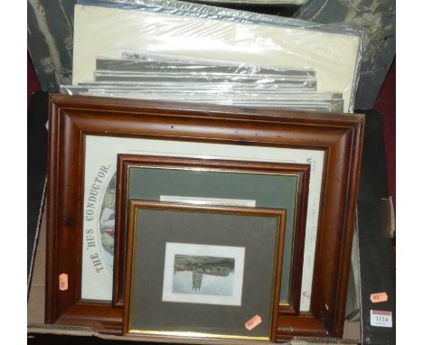 Box of assorted reproduction engraved maps, topographical engravings, W Denby - Sadler, monochrome print, signed in pencil to