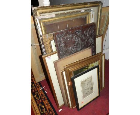 A quantity of pictures and prints to include a 19th century engraved strip map being the road from Thetford to Kings Lynn, 18