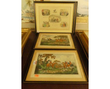 A collection of prints, to include after Henry Alken set of four sporting prints, after R Seymour pair 'The March of Intellec