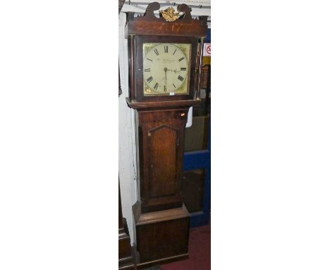 A circa 1800 provincial oak and mahogany crossbanded longcase clock, the square painted dial signed Rob Matthews, Ely, having