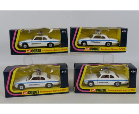 Corgi - Unsold Shop Stock - 4 x boxed Jaguar XJ12C Coastguard cars # 414. The models appear Mint in Very Good boxes with ligh