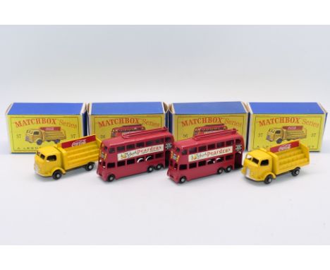 Matchbox - Unsold Shop Stock - 4 x boxed models, 2 x Karrier Coca-Cola Lorry # 37 and 2 x Trolley Bus with Peardrax advertisi