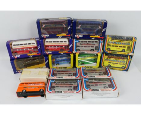 Corgi - Unsold Shop Stock - 15 x boxed Double Decker Bus models including a Routemaster in 1984 Liverpool Garden Festival liv