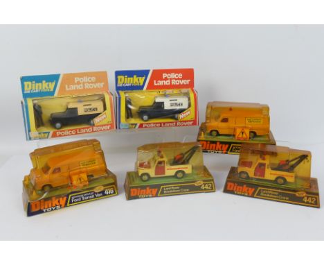 Dinky - Unsold Shop Stock - 6 x boxed models, 2 x Ford Transit Vans # 416, 2 x Police Land Rovers # 277 and 2 x Land Rover Br