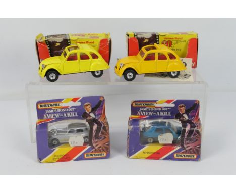 Corgi - Matchbox - James Bond - 4 x cars, 2 x boxed For Your Eyes Only Citroen 2CV models # 272, 2 x boxed A View To A Kill c