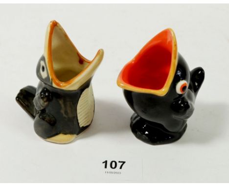 An Art Deco blackbird match holder with striker and a Goebel one, 8cm tall 