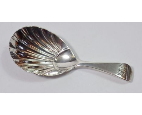 A Victorian silver shell form caddy spoon by Chawner &amp; Co, 1850 