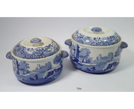 Two Spode Italian blue and white ovenware tureens and covers, 16cm tall 