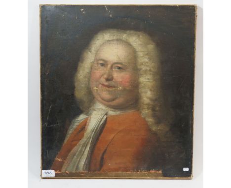 A Georgian oil on panel portrait of a gentleman with red jacket, 52 x 46cm 