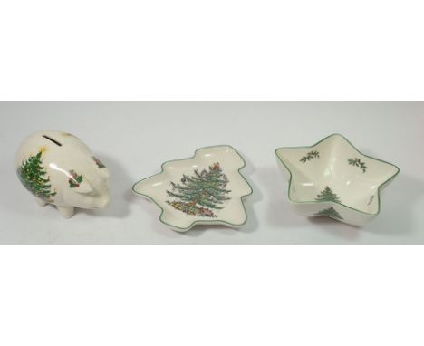 A quantity of Spode 'Christmas Tree' dinner ware comprising: seven mugs, seven saucers, nine dessert bowls, fifteen tea plate