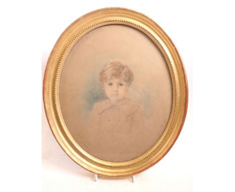 Edith Scannell - oval pencil and wash portrait of a boy Charles Jeffreys Allen, signed and dated 1908, 27 x 22cm 