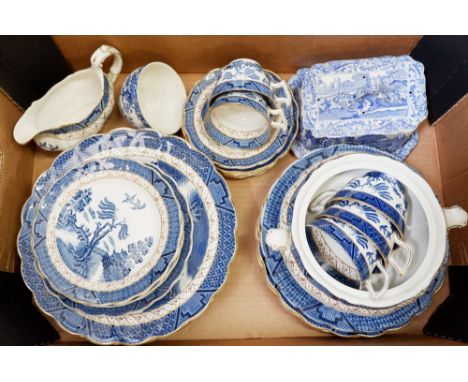 A group of Booths Old Willow including eight dinner plates, four breakfast plates, two cups and saucers, three breakfast cups