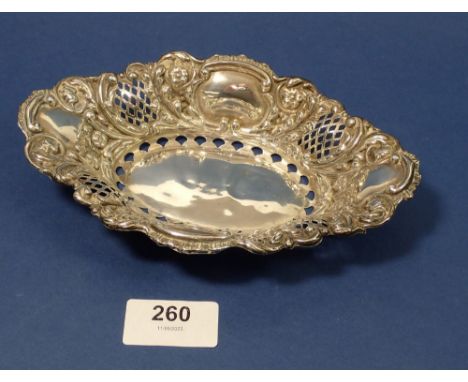 A silver embossed and pierced oval dish, Birmingham 1903, Haseler Brothers, 60g 