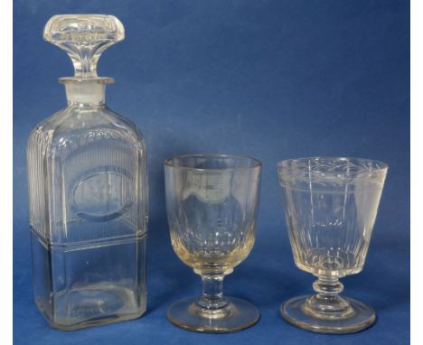 Two 19th century cut glass rummers and a good cut glass spirit decanter 