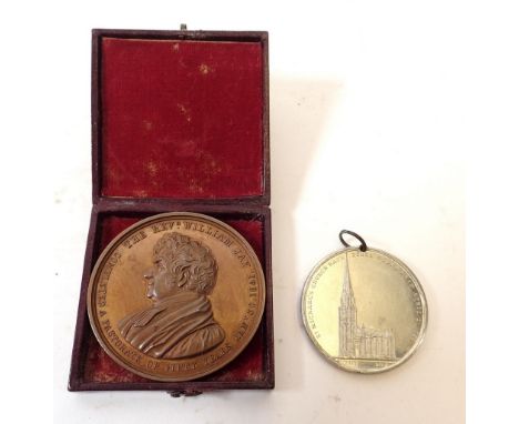 A Commemorative medallion to the Rev William Jay 1841 - boxed, minister and notable orator at Argyle Chapel, Bath plus anothe