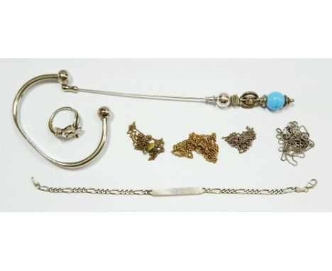 A silver bangle, bracelet and ring plus other costume jewellery 