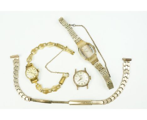 Group of three cocktail watches to include a 9ct gold Leda wrist watch, Rotary gold plated wrist watch and a Seiko stainless 